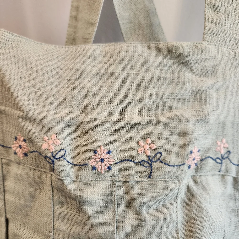 The Sunday Collective Kids NWT PinaforeSage Embroidered Dress Linen/Cotton Blend